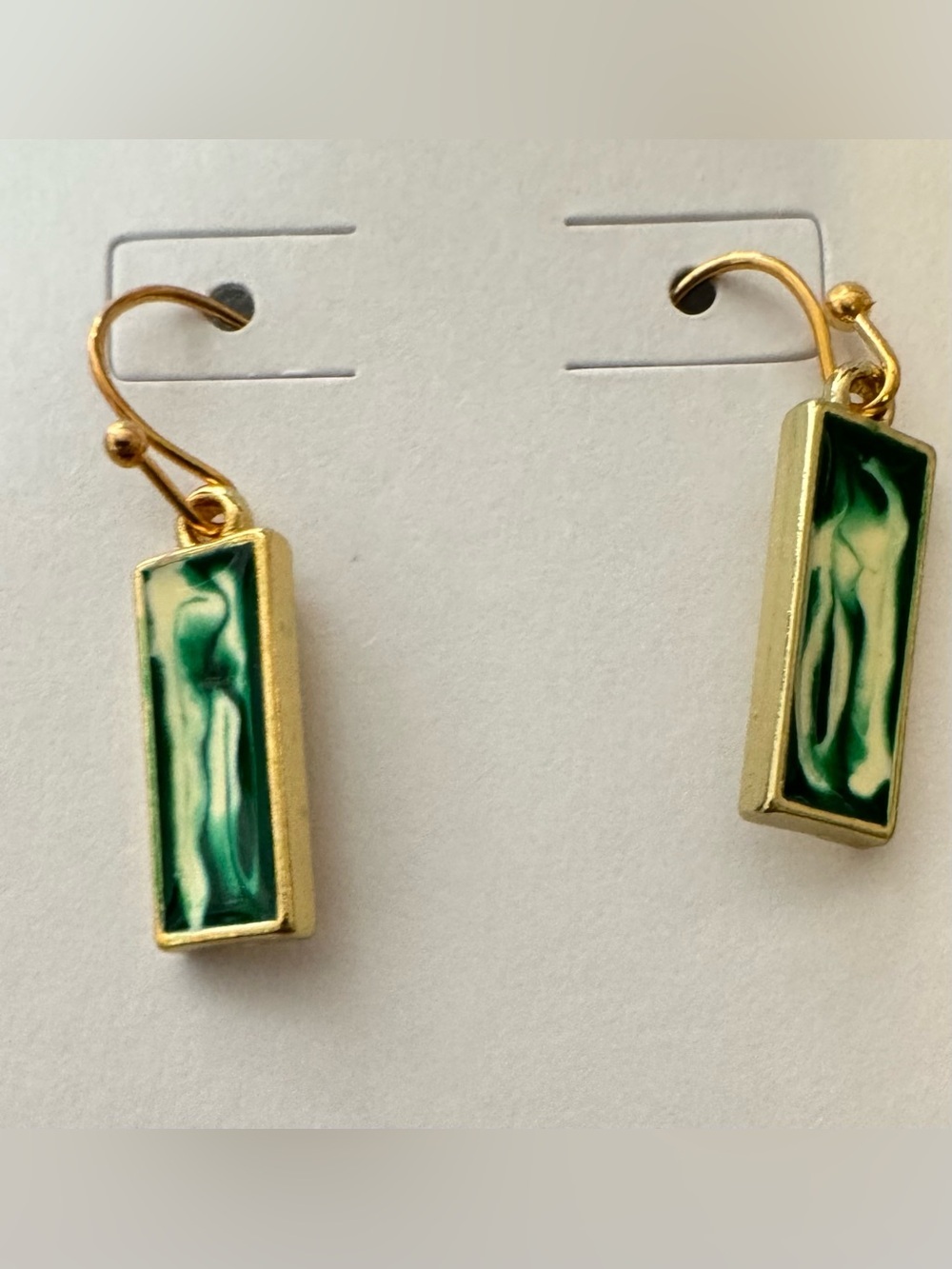 Gold-Trim Green Rectangular Drop Earrings - Women Jewelry classy